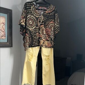 Chic Bohemian Top and Yellow Distressed Risen Jeans